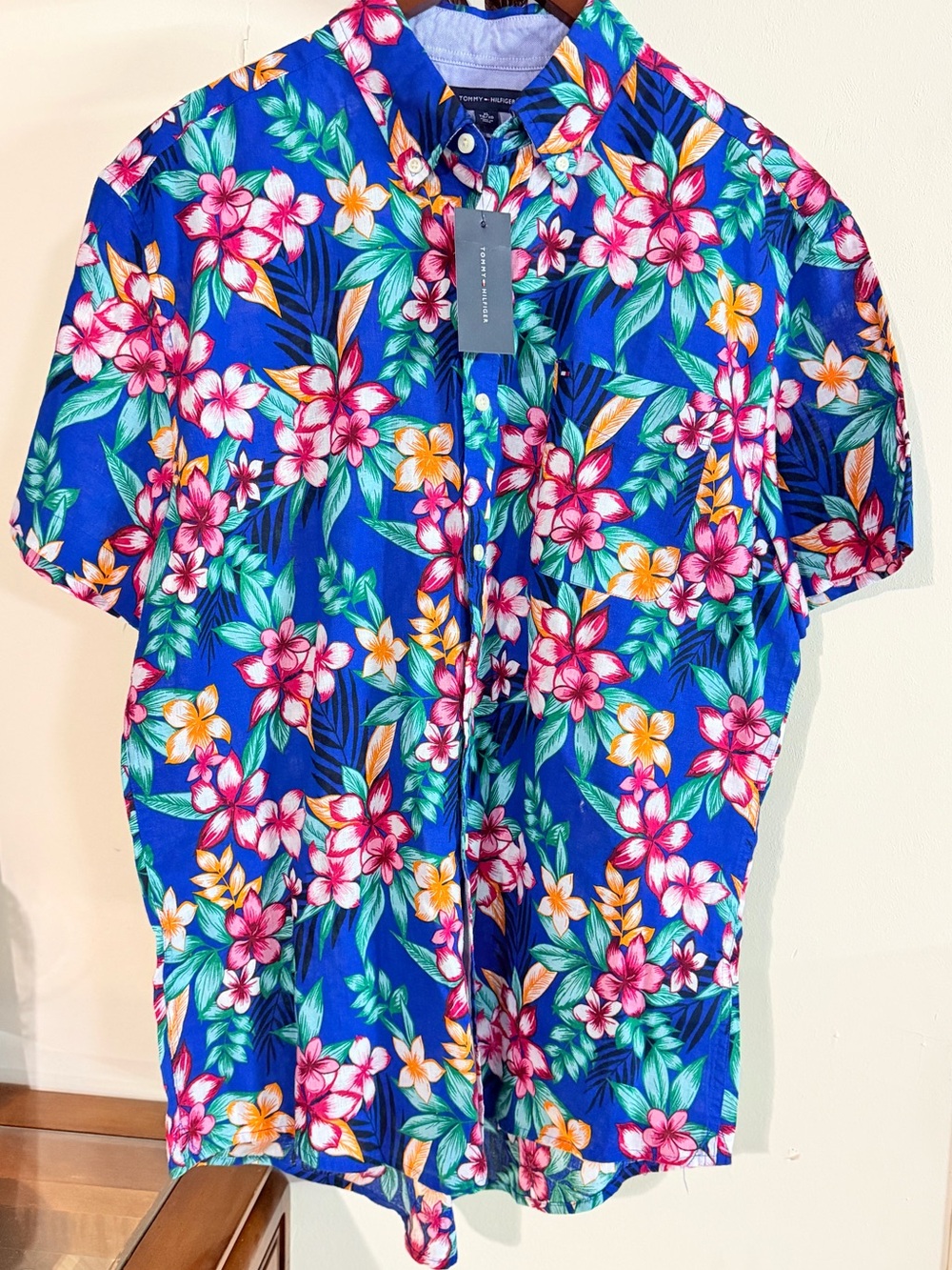 NWT Tommy Hilfiger Linen Blend Hawaiian Tropical Resort Camp Shirt XL Vacation